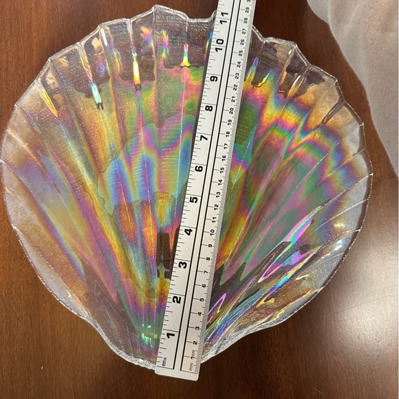 Vintage Kamei Glass Japan Iridescent Shell Shaped Carnival Glass Dish Tray - Picture 4 of 4